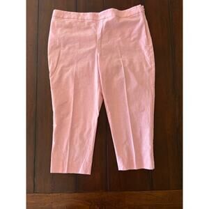 Talbots Size 14 Petite Chatham Crop Side Zip Light Pink Cotton Chambray Pants